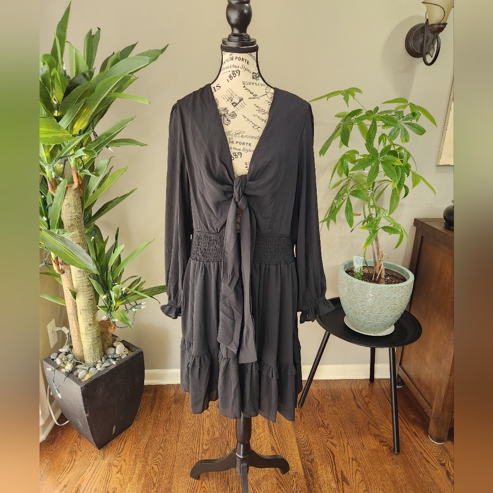 Black Tie-Front Dress